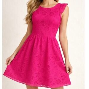 Kensie Pink Floral Lace Fit Flare Dress Women L
Sleeveless Back Zip